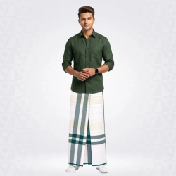 999-SGNR-Aqua Deep Green Harvest Gold Milky White Lungi-Sarong-189